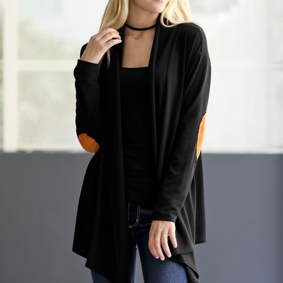 Faux Suede Patch Open Cardigan - Picture 5 of 6